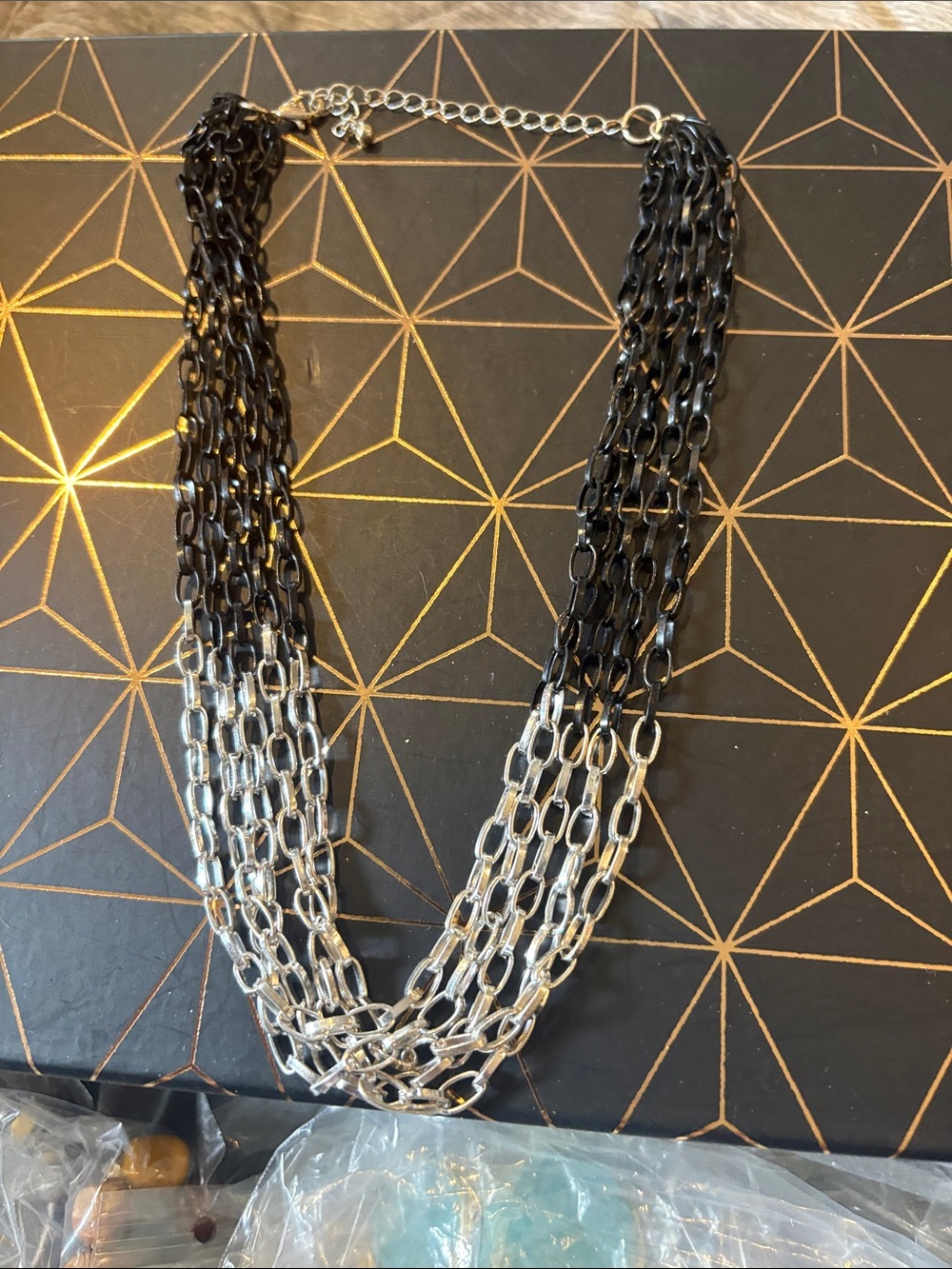 Multi-Chain Black and Silver Statement Necklace - Women Jewelry